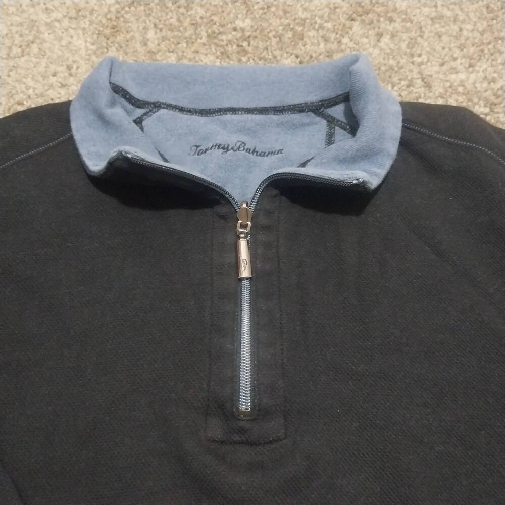 Tommy Bahama Pullover Mens Size XL Black Quarterzip Reversible Contrast Collar S